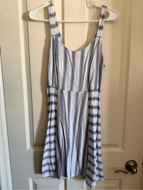 Blue and White Striped Midi Dress